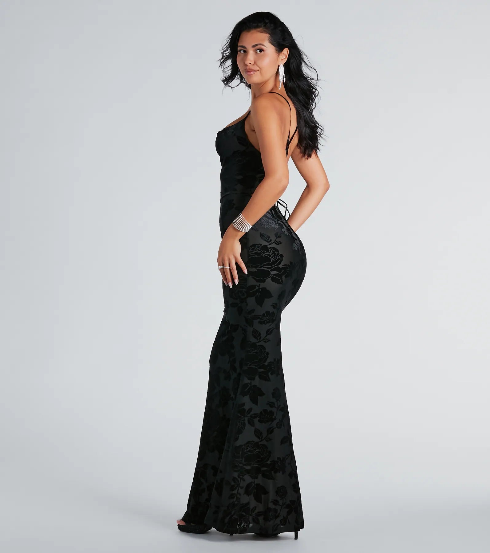 Ally Formal Velvet Burnout Lace-Up Mermaid Dress - Image 2