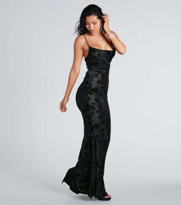 Ally Formal Velvet Burnout Lace-Up Mermaid Dress - Image 3