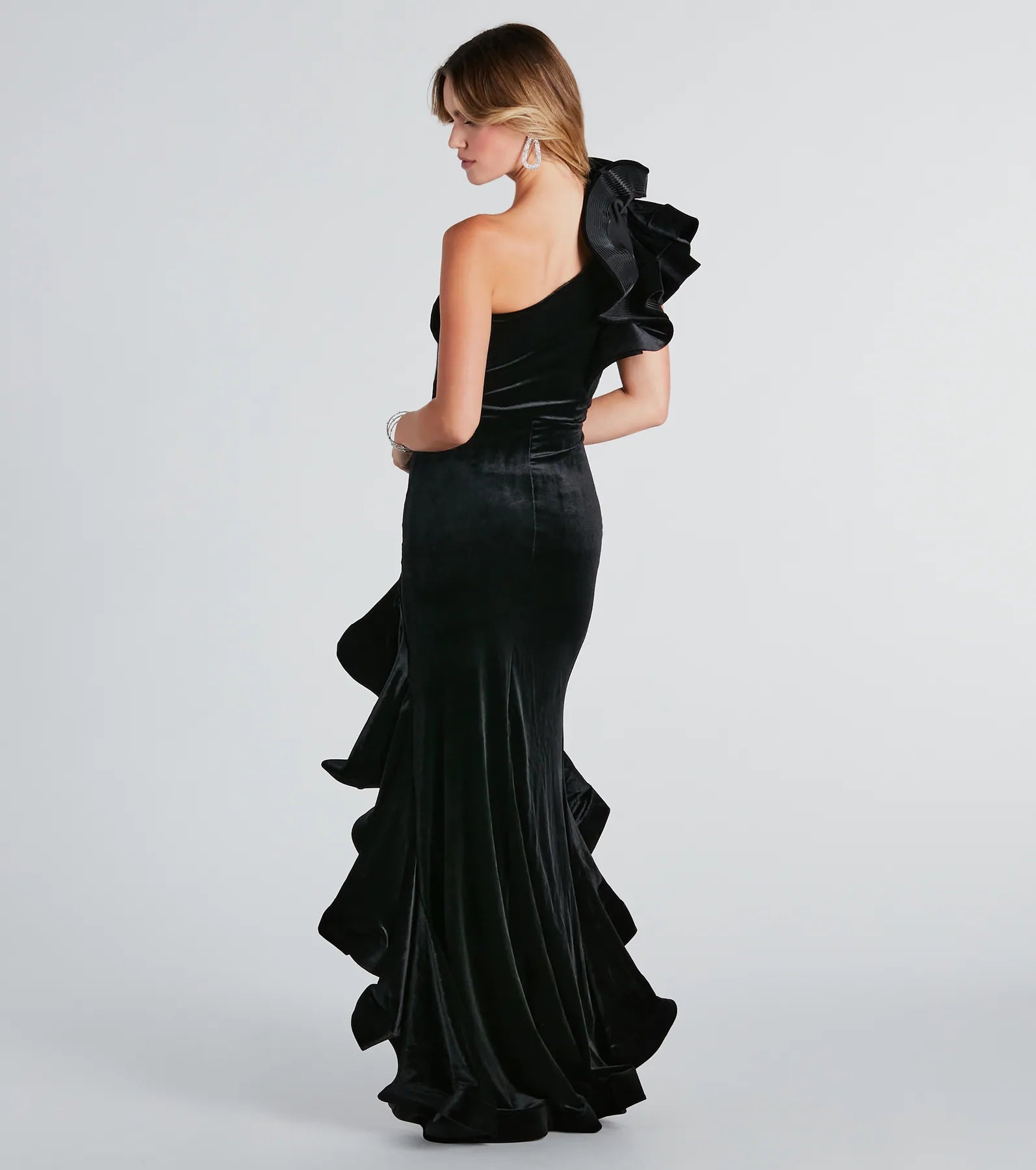Beatrice Formal Velvet Ruffle High Low Dress - Image 2