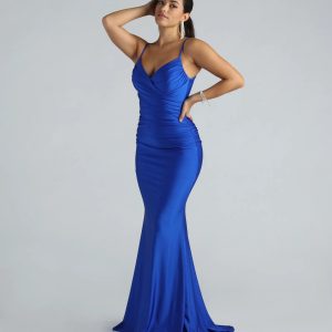 Kollyn Formal Surplice Ruched Mermaid Dress