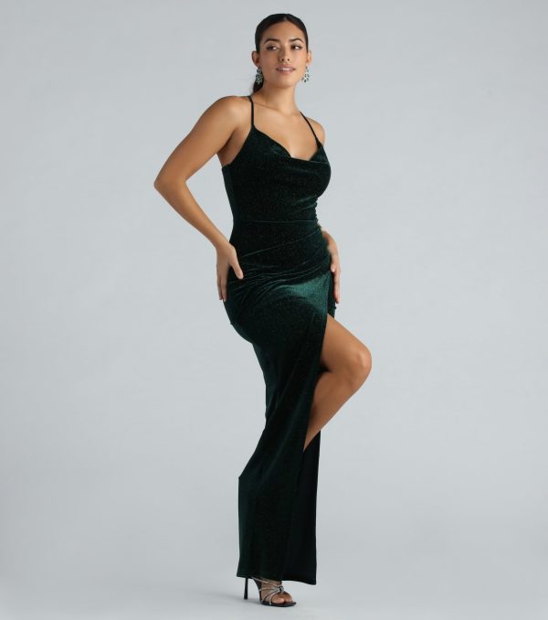 Prianka Formal Glitter Velvet Cowl Neck Dress - Image 3