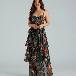 Rosie Formal Chiffon Floral Ruffled A-Line Dress