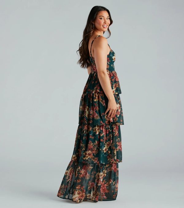 Rosie Formal Chiffon Floral Ruffled A-Line Dress - Image 2
