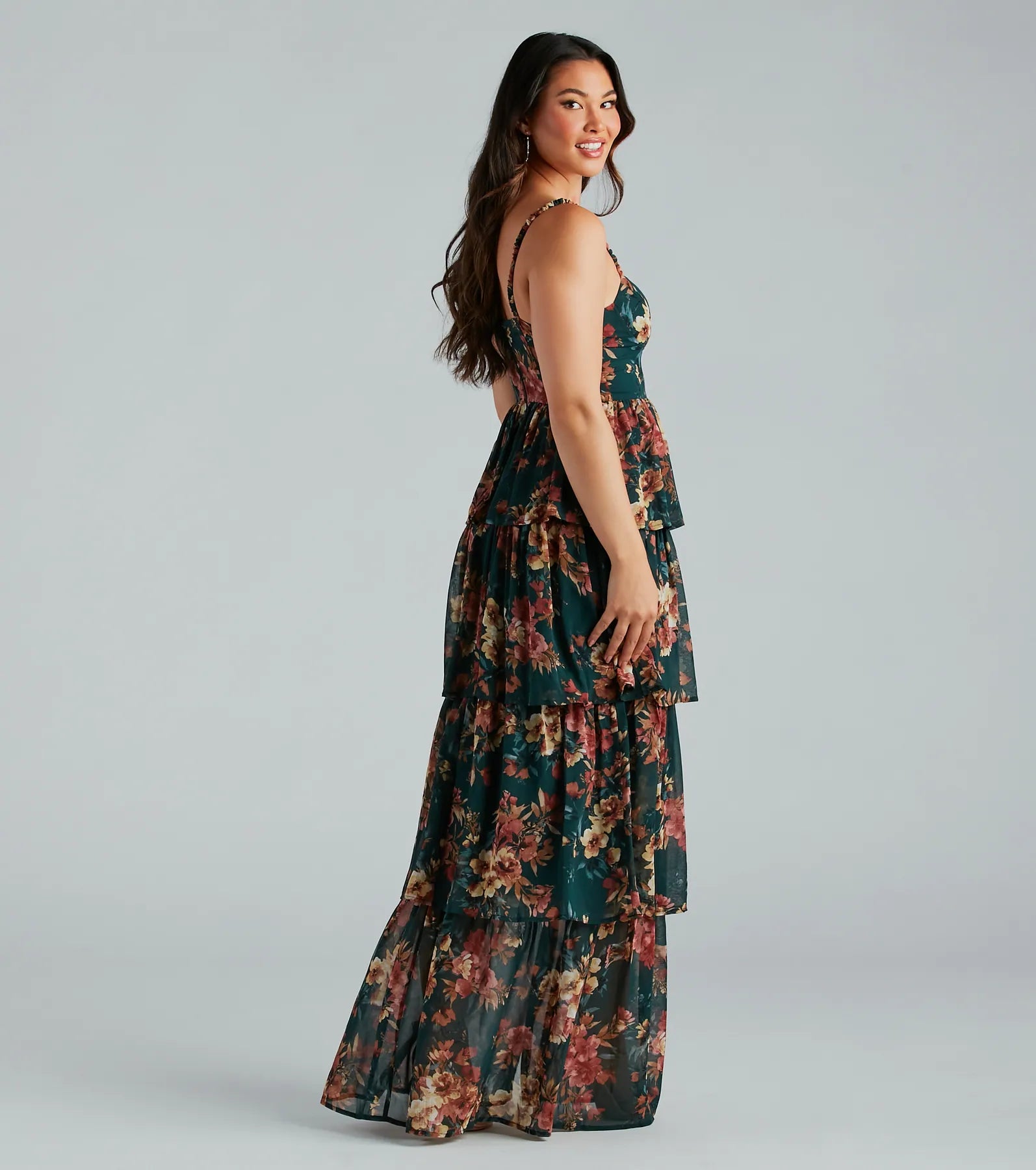 Rosie Formal Chiffon Floral Ruffled A-Line Dress - Image 2