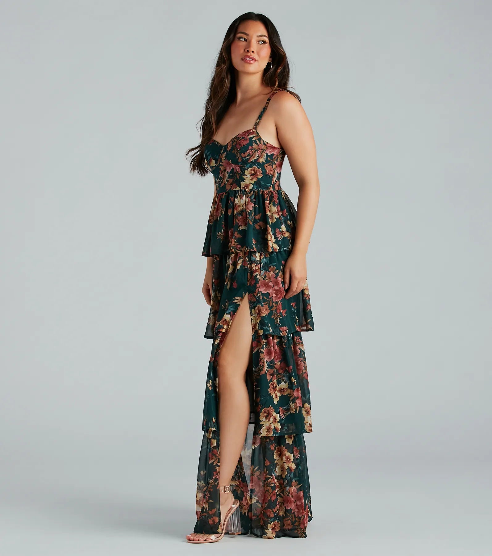 Rosie Formal Chiffon Floral Ruffled A-Line Dress - Image 3