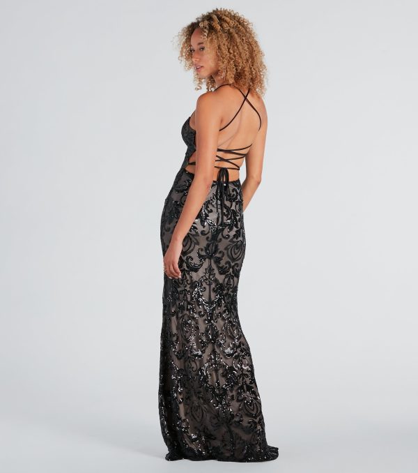 Fiona Formal Sequin Lace-Up Mermaid Dress - Image 2