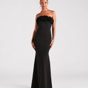 Paula Formal Crepe Rose Strapless Mermaid Dress