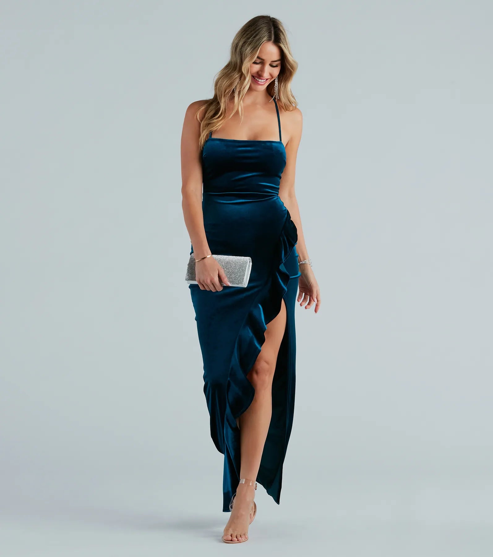 Luisa Formal Velvet Ruffle Long Dress - Image 4