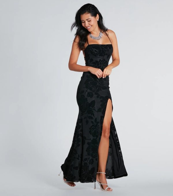 Norma Formal Velvet Floral Lace-Up Mermaid Dress - Image 3