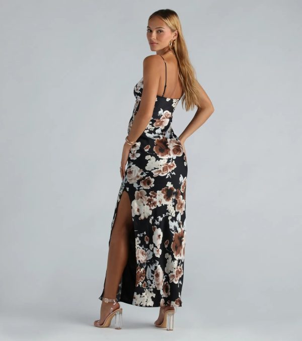 Kaiya Formal Satin Floral Mermaid Slip Dress - Image 2