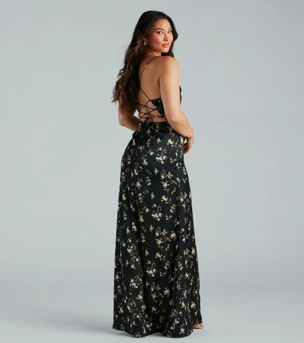 Mackenzie Formal Satin Floral Lace-Up Dress - Image 2