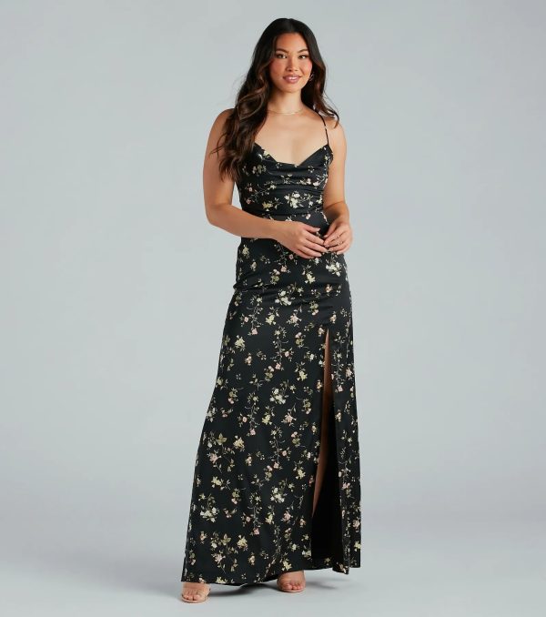 Mackenzie Formal Satin Floral Lace-Up Dress - Image 3