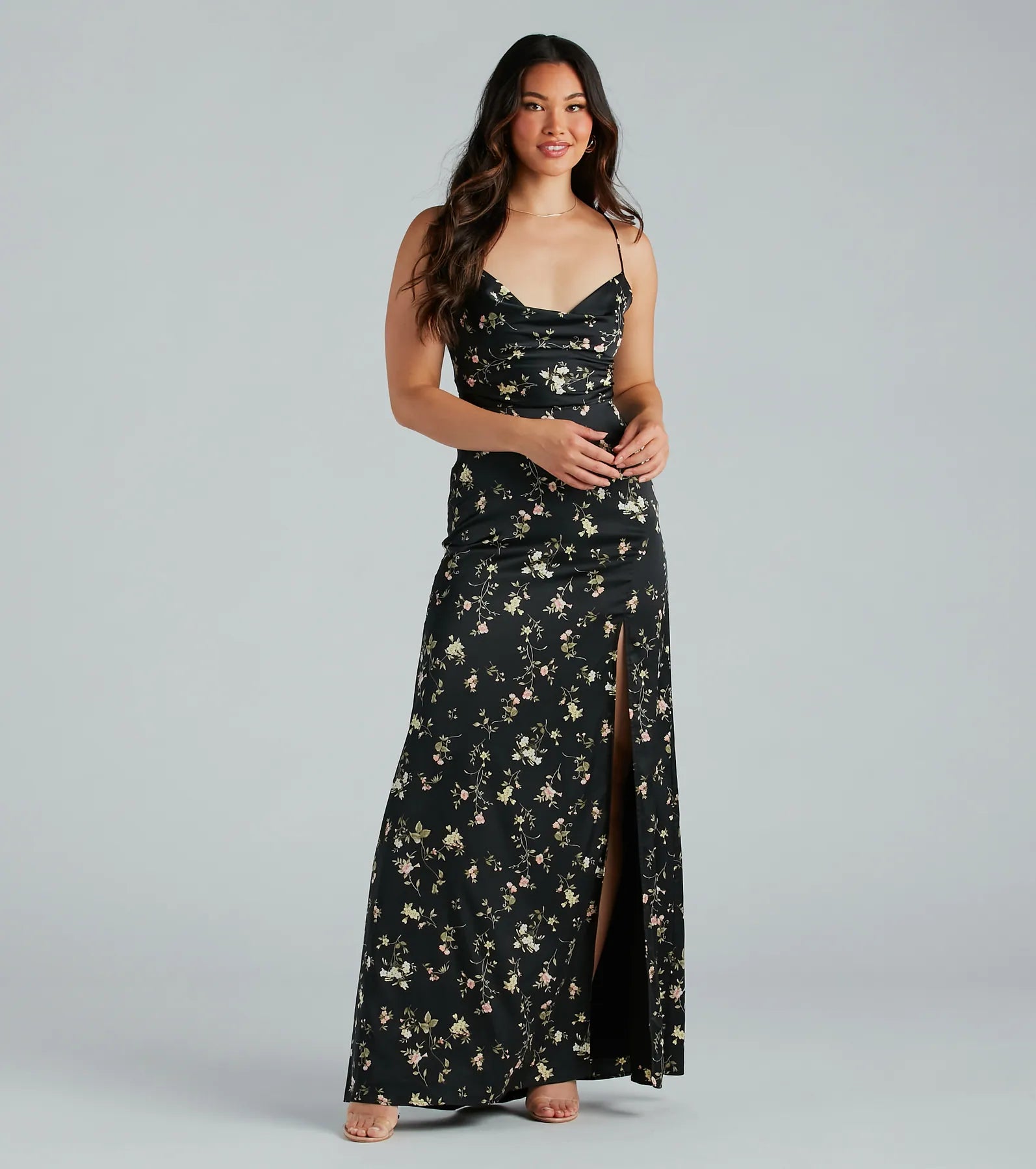 Mackenzie Formal Satin Floral Lace-Up Dress - Image 3
