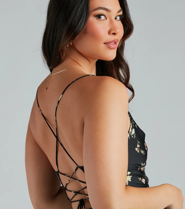 Mackenzie Formal Satin Floral Lace-Up Dress - Image 4
