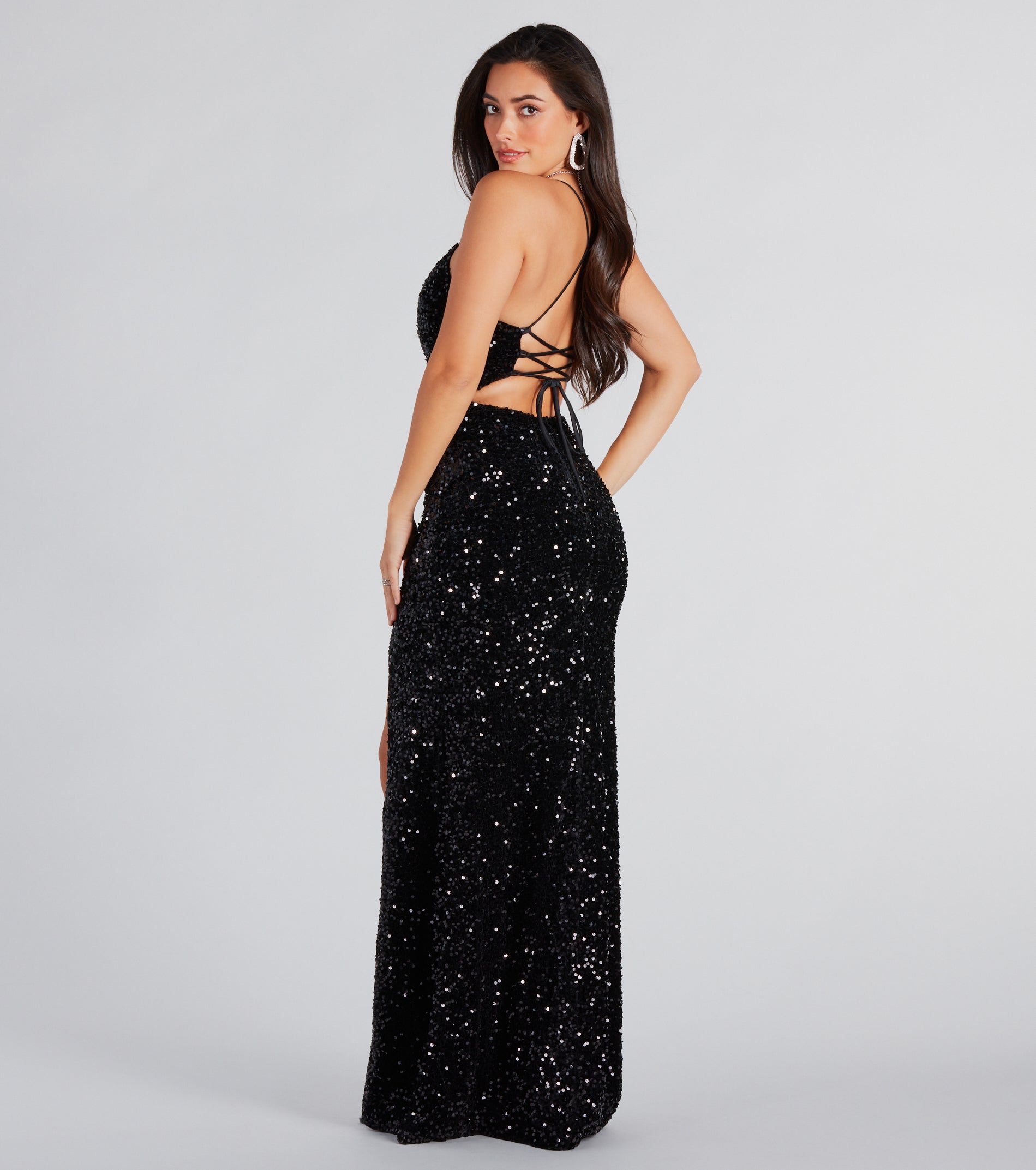 Giselle Formal Sequin Velvet Lace-Up Dress - Image 2