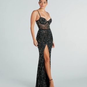Hartley Formal Faux Pearl Rhinestone Long Dress