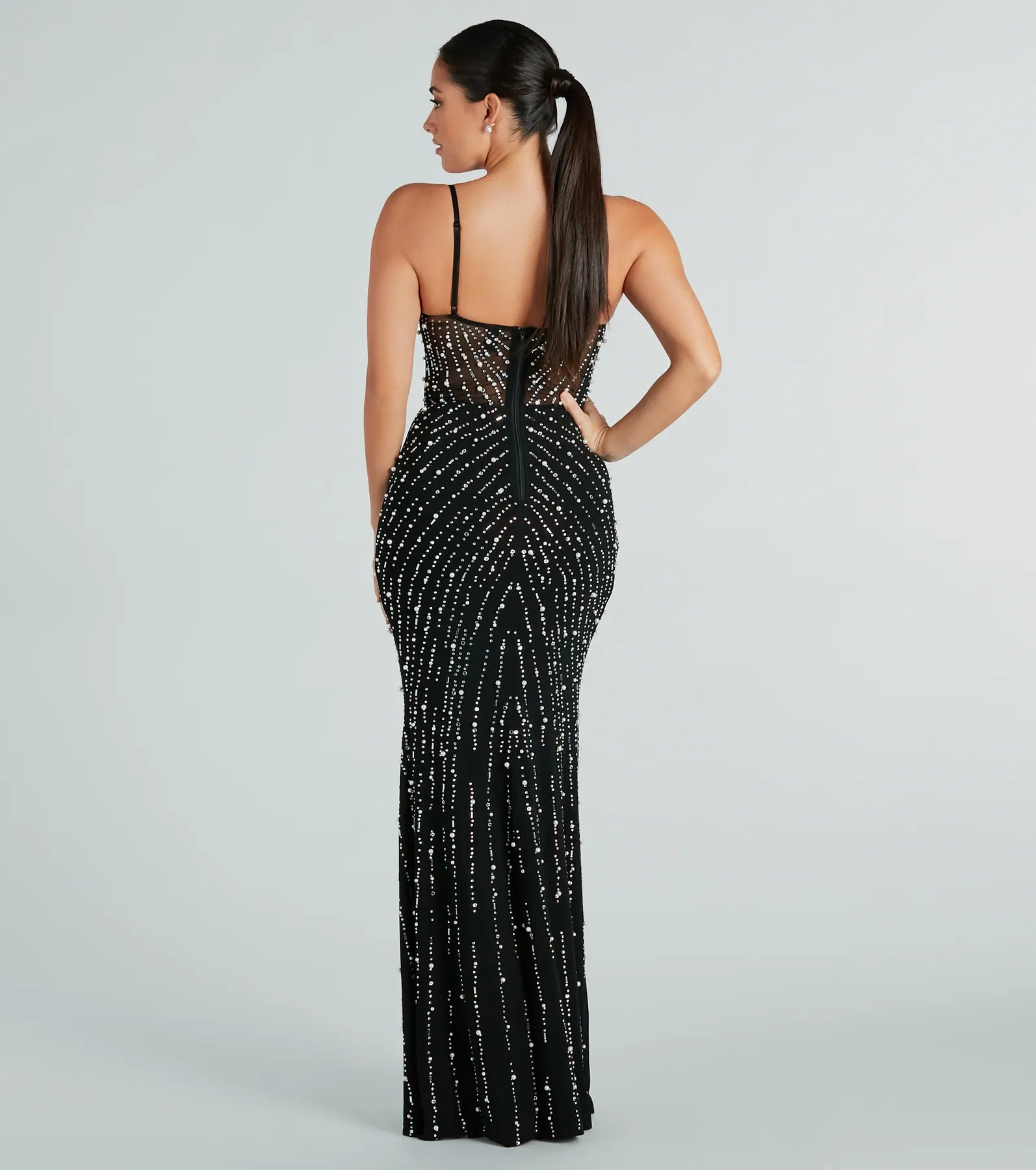 Hartley Formal Faux Pearl Rhinestone Long Dress - Image 2