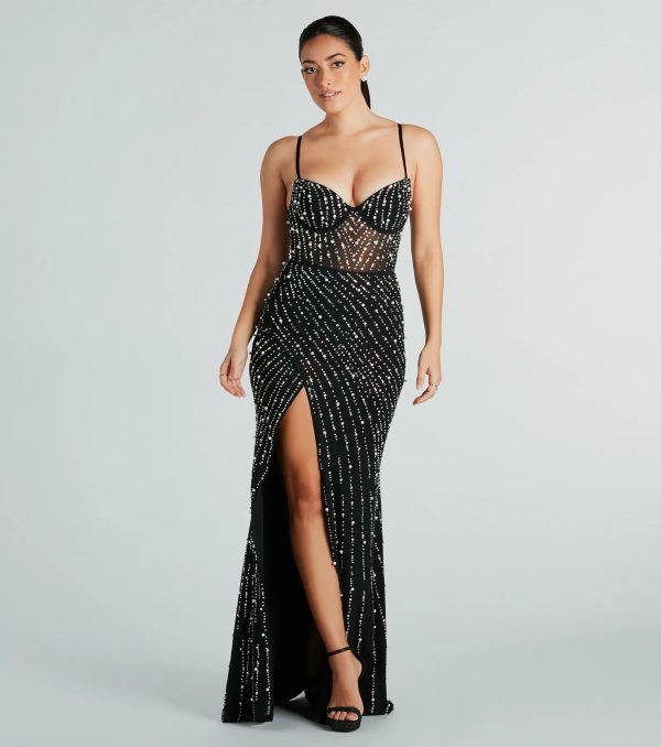 Hartley Formal Faux Pearl Rhinestone Long Dress - Image 3