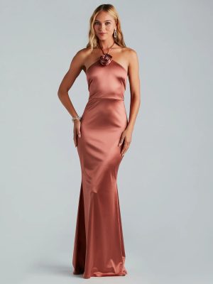 Delphine Formal Satin Rosette Mermaid Dress