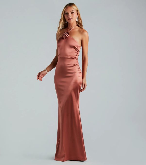 Delphine Formal Satin Rosette Mermaid Dress - Image 3