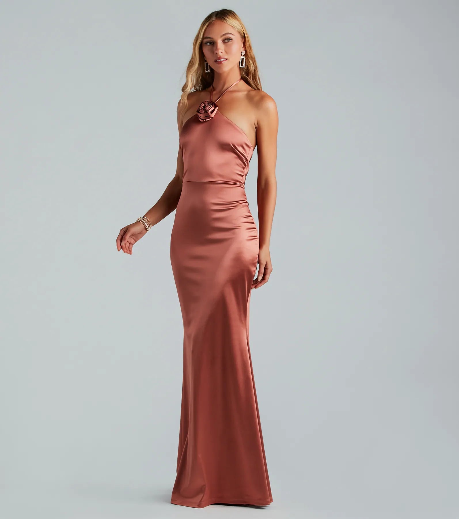 Delphine Formal Satin Rosette Mermaid Dress - Image 3