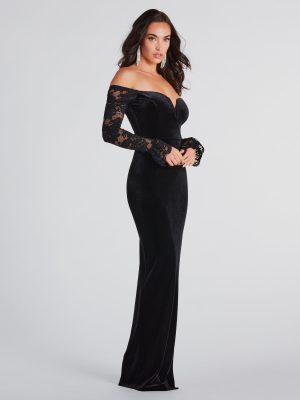 Marley Formal Velvet Lace Sleeve Long Dress