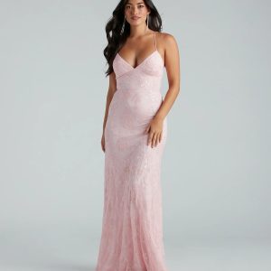 Kleo Formal Sequin Rose Lace-Up Mermaid Dress