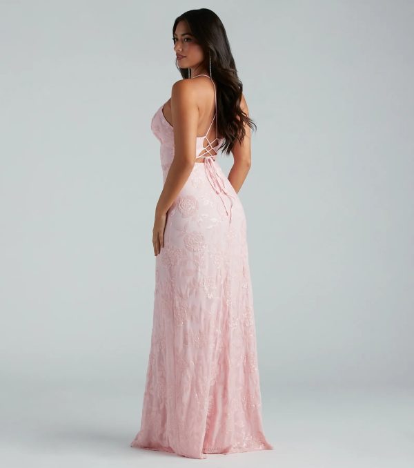 Kleo Formal Sequin Rose Lace-Up Mermaid Dress - Image 2
