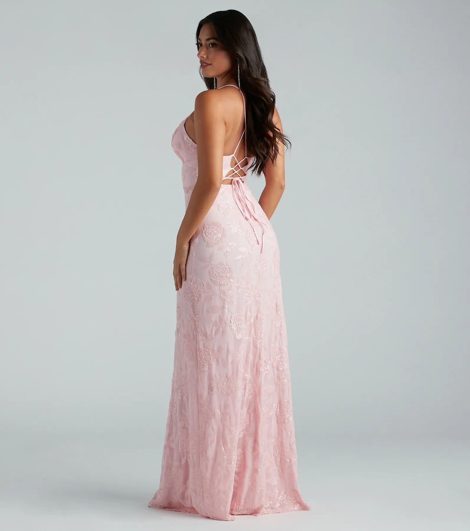 Kleo Formal Sequin Rose Lace-Up Mermaid Dress - Image 2