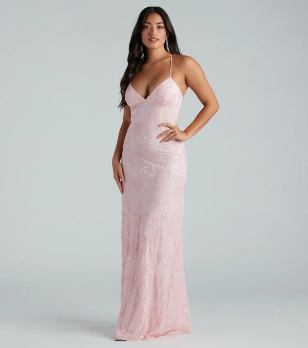 Kleo Formal Sequin Rose Lace-Up Mermaid Dress - Image 3