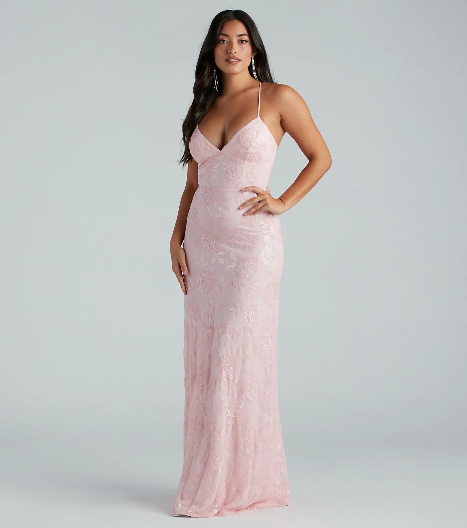 Kleo Formal Sequin Rose Lace-Up Mermaid Dress - Image 3
