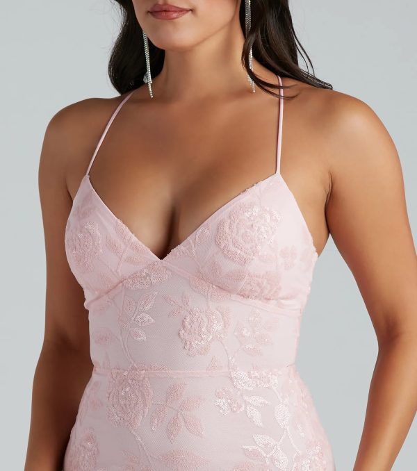Kleo Formal Sequin Rose Lace-Up Mermaid Dress - Image 4