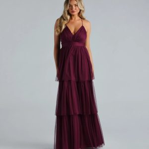 Joselyn Formal Mesh Ruffled A-Line Dress