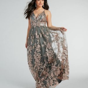 Ayva A-Line Glitter Sequin Tulle Formal Dress