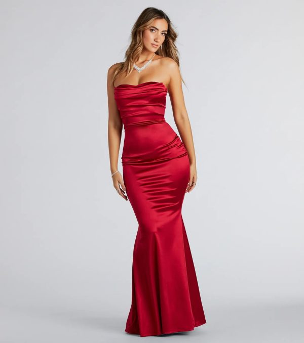 Priscilla Formal Satin Strapless Mermaid Dress - Image 10