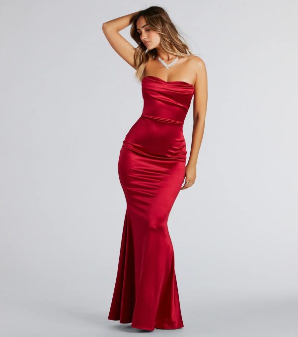 Priscilla Formal Satin Strapless Mermaid Dress - Image 12