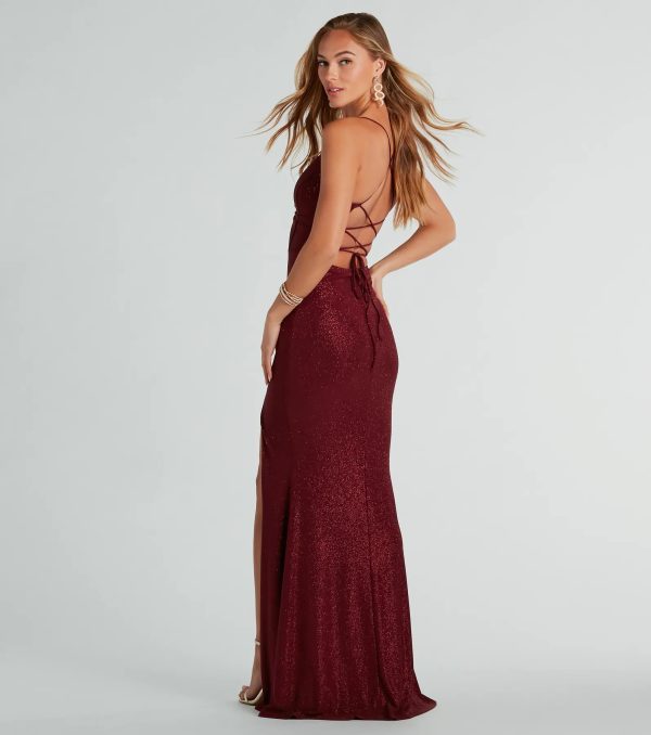 Sariah Lace-Up Glitter Knit Mermaid Dress - Image 3
