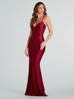 Gisele Formal Rhinestone Strappy Mermaid Dress