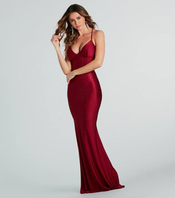 Gisele Formal Rhinestone Strappy Mermaid Dress - Image 4