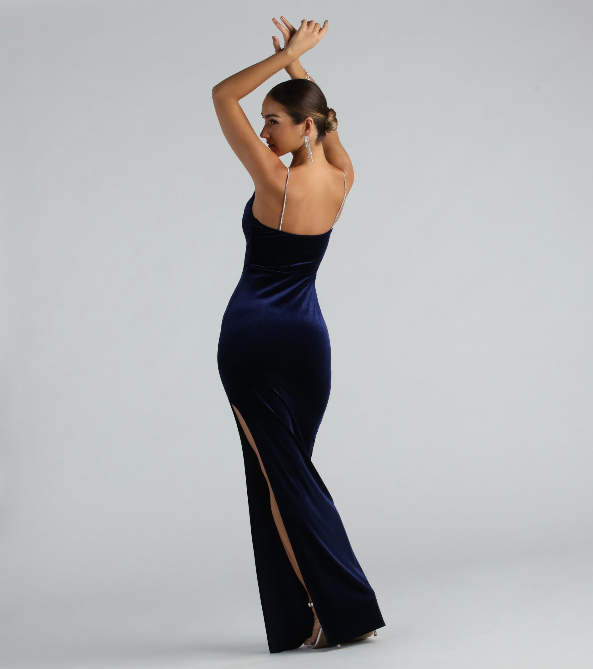 Penny Formal Velvet Rhinestone Strap Long Dress - Image 3