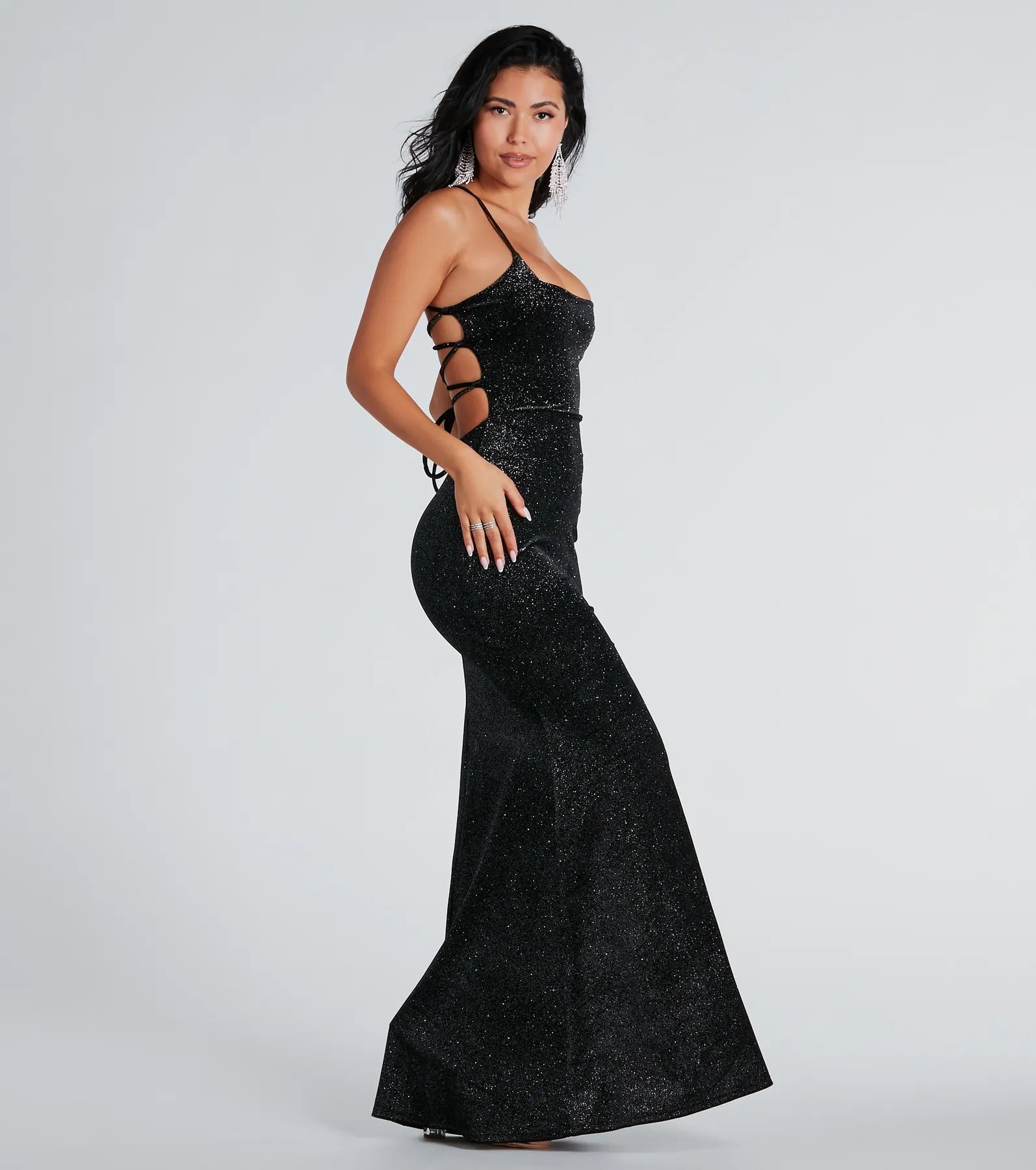 Marlene Formal Glitter Velvet Lace-Up Dress - Image 3