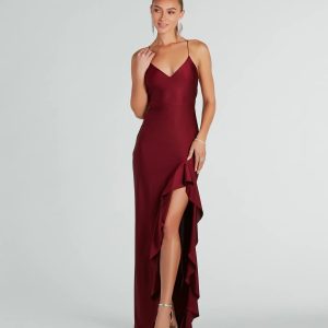 Lainey Ruffled High Slit Long Formal Dress