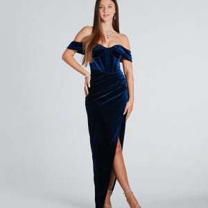 Alex Formal Velvet Bustier Off-The-Shoulder Dress