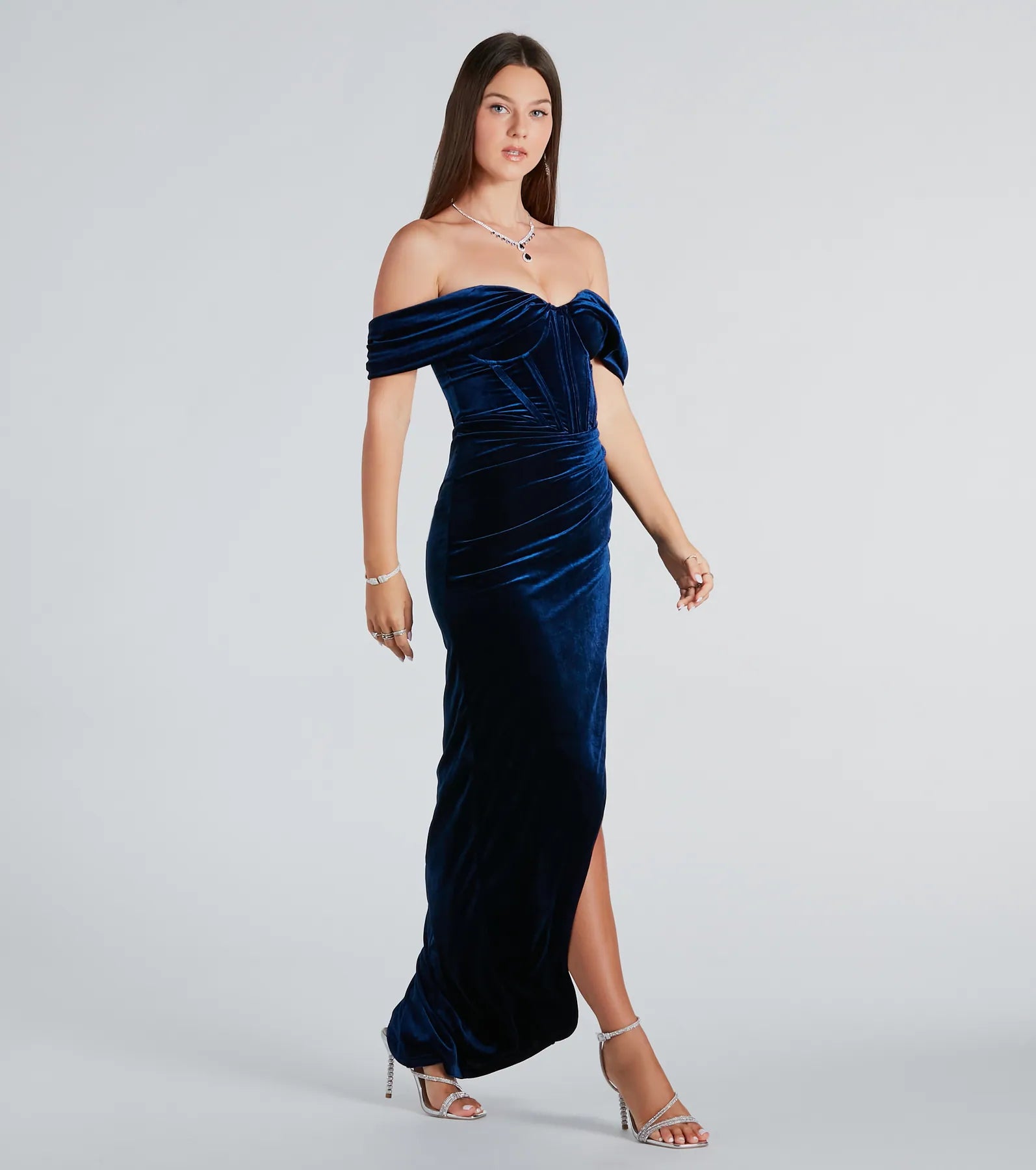 Alex Formal Velvet Bustier Off-The-Shoulder Dress - Image 3