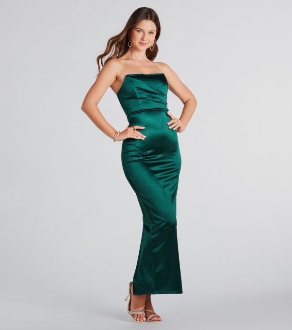 Leana Formal Satin Strapless Long Dress - Image 3