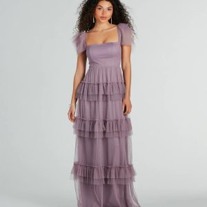 Arylee Polka Dot A-Line Ruffle Tulle Formal Dress