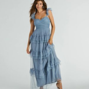 Gillian Sleeveless Ruffled A-Line Tulle Formal Dress