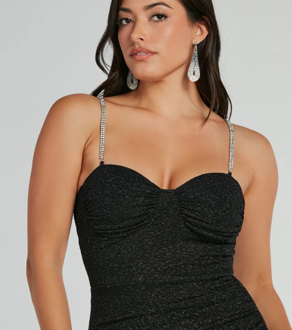 Hilary Rhinestone Strap Slit Glitter Formal Dress - Image 3