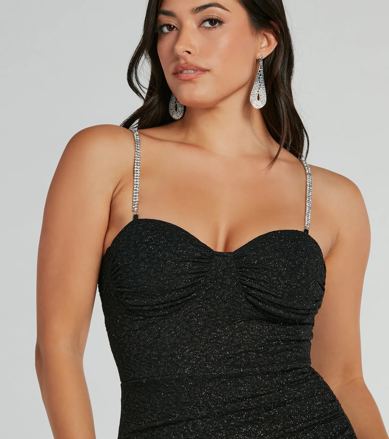 Hilary Rhinestone Strap Slit Glitter Formal Dress - Image 3