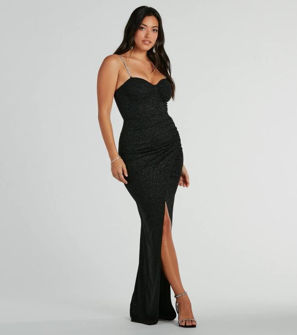 Hilary Rhinestone Strap Slit Glitter Formal Dress - Image 4